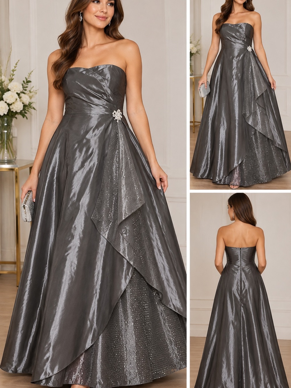 Vintage Scott McClintock Metallic Strapless Shimmering Formal Gown